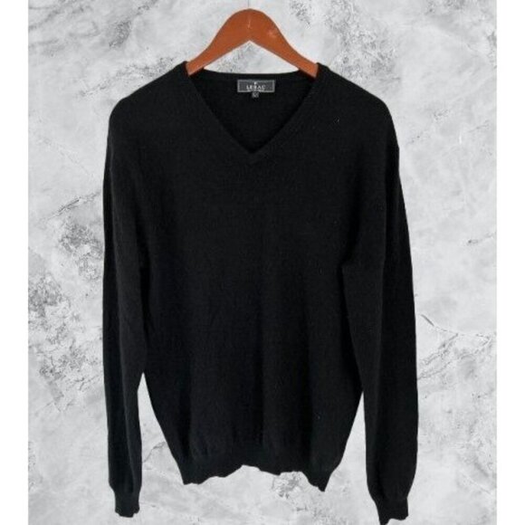 Le Bac Black V-Neck Sweater 100% Cashmere Pullover Long Sleeve L - Picture 1 of 8